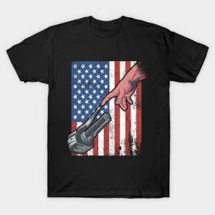 Motorcycle Creation of Adam American Flag T-Shirt